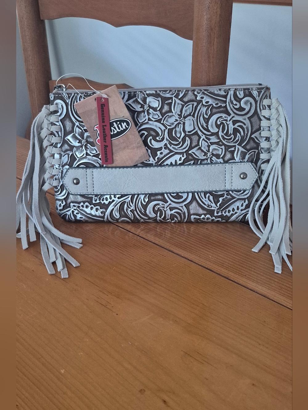 Justin Boots Floral Tooled Fringe Wristlet Clutch